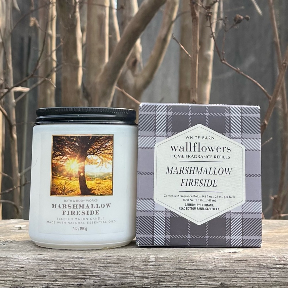 B&BW/White Barn Marshmallow Fireside Candle & Wallflower Refill 3 pc Set